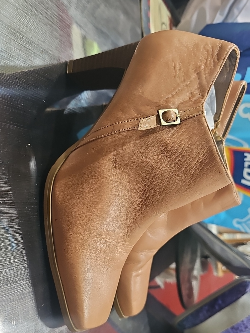 Cognac Tan Ankle Bootie with Side Buckle Detail